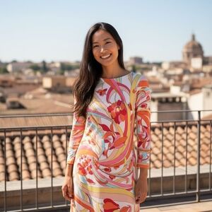 London Times Vibrant Long Sleeve Shift Slip Dress Size 8‎